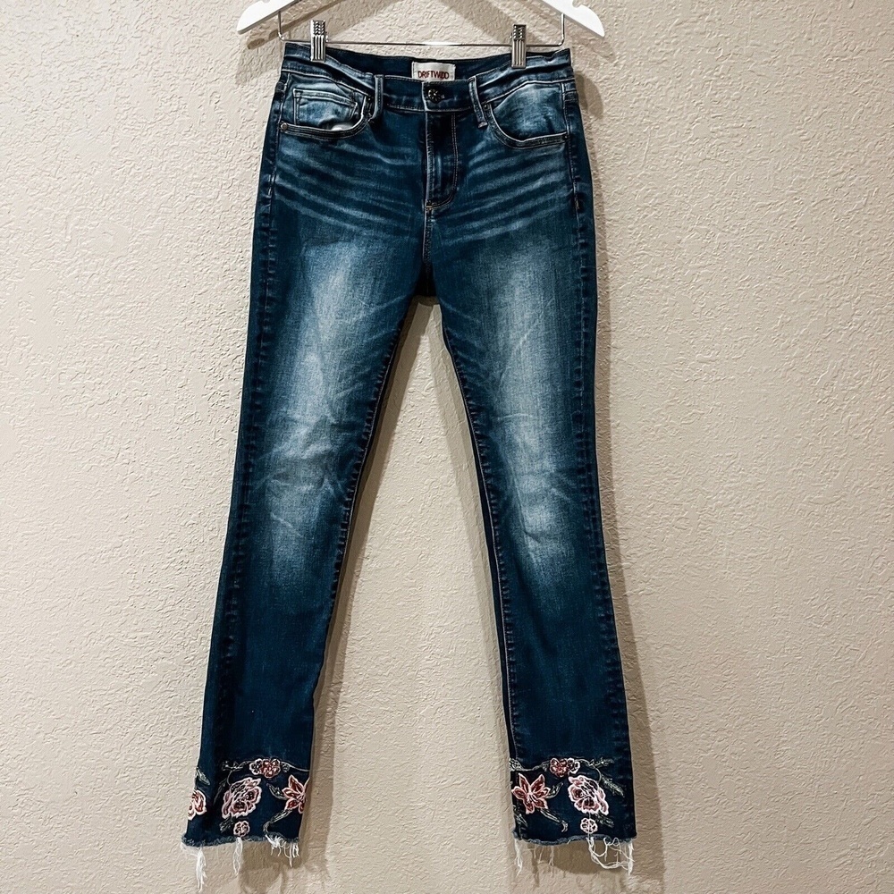 Driftwood Colette Jeans with Floral Embroidery at Cuff sz. 27 bohemian 70’s